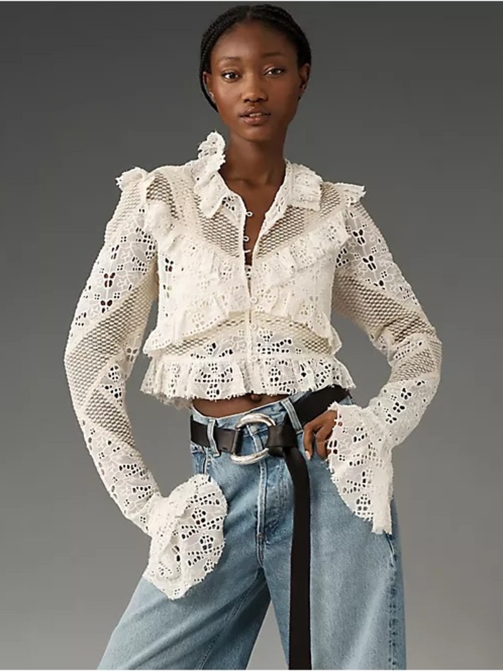 NWT By Anthropologie Embroidered Lace Cropped Jacket Blouse XL - Picture 2 of 14